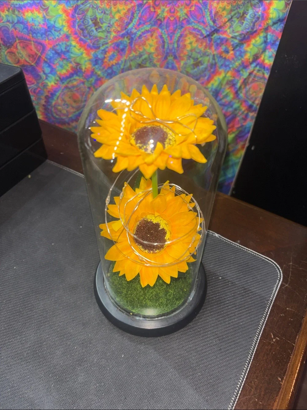 Sunflower Glass Dome Decor — Bright Yellow Floral Display